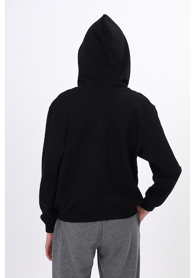 Toontoy Kız Çocuk Oversize Kapüşonlu Cepli Düşük Omuz Baskılı Sweatshirt - 2 İplik Siyah