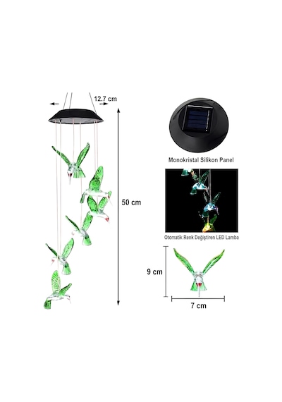 Coverzone Solar Bahçe Işığı Ent Asma Led Işık Renk Değiştiren Yeşil Kuş Tasarımı, Güneş Enerjisiyle Çalışan, Dış Mekan İçin Uygun, Balkon Teras Oda Süslemesi, Mz-305