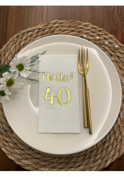 Gold Yaldızlı Beyaz Hello Kırk Yaş Peçete 16 Adet