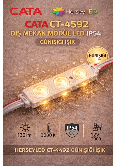 Ct-4592 100adet 12v Modul Led Günışığı Işık 2 Watt Kristal Mercekli Led Modul 100 Adet Günışığı