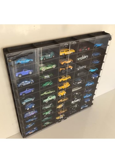 Pleksi Kapaklı 1/64 Ölçek 50araç Hotwheels Matchbox Metal Araç Uyumlu Model Oyuncak Araba Rafı-eskitme Siyah Aahşap