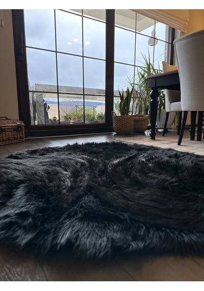 A Post Siyah Yumuşak Dokulu Peluş Halı Yuvarlak
