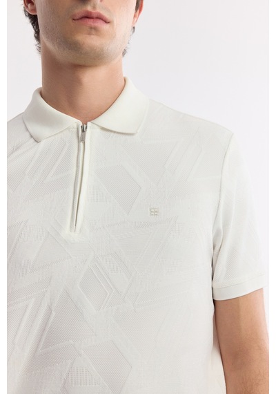 Avva Erkek Beyaz Polo Yaka Jakarlı Elastan Regular Fit T-shirt A51y1059