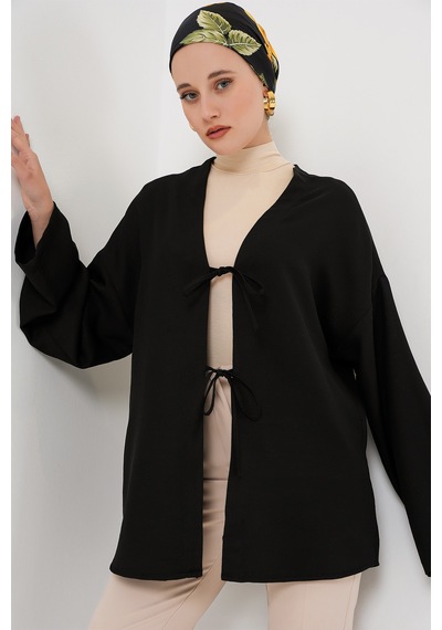Bigdart Keten Tesettür Kimono 5968 - Siyah