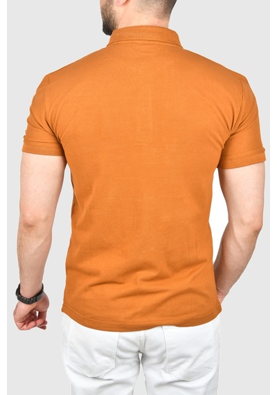 Deepsea Erkek Taba Slim Fit Nefes Alan Pamuklu Kumaş Dar Kesim Kıvrılmaz Yaka Polo Yaka Tişört 2503019 Taba