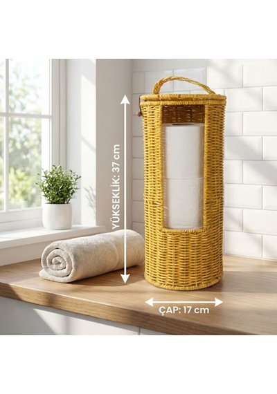 Askılı Plastik Rattan Tuvalet Kâğıdı Standı Hasır Görünümlü, Kapaklı, Yedekli Wc Kâğıtlık, Banyo Ve Tuvalet İçin Dekoratif Organizer 5570