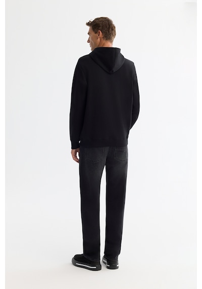 Avva Erkek Siyah Kapüşonlu Pamuklu Baskılı Elastan Regular Fit Sweatshirt A42y1321