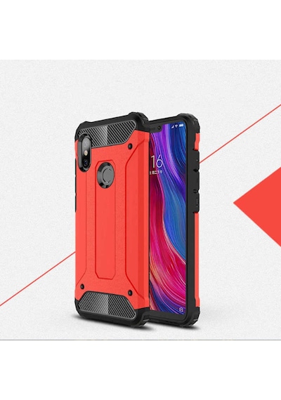 Noktaks - Xiaomi Uyumlu Xiaomi Redmi 6 - Kılıf Çift Katman Zırh Tank Crash Military Kapak - Kırmızı T6813 Kirmizi