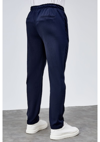 HLT Jeans Erkek Lacivert Relaxed Fit Yandan Cepli Beli Lastikli Bağcıklı Duble Paça Jogger Pantolon Bolt-1997 Lacivert