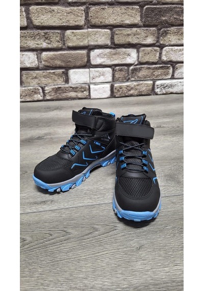 Rahat Konforlu Taban Outdoor Spor Cırtlı Çocuk Botu Siyah - Mavi
