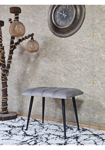 Zafir Siyah Sivriltmel Ayaklı 60 Cm Puf Bench - Puf - Bench - Oturak - Mutfak Oturağı - Antre Oturağı Gri