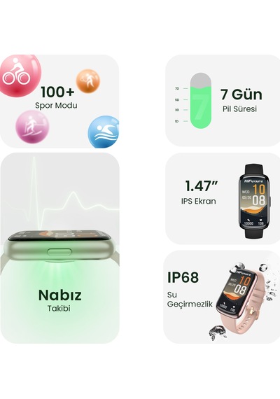 HiFuture EVO2 1,47" Ekran Su Geçirmez 1ATM Apple Uyumlu iOS & Android Akıllı Bileklik