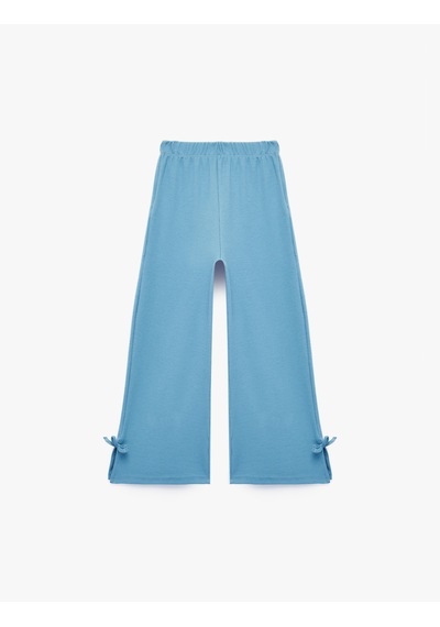 Koton Fiyonklu Pamuklu Beli Lastikli Kaşkorse Geniş Paça Pantolon Mavi 7wmg40105ak