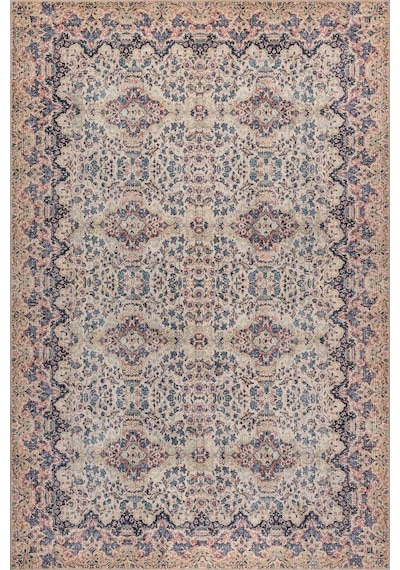 Artloop Folk Krem Vintage Klasik Desenli Dokuma Tabanlı Şönil Halı Al 608
