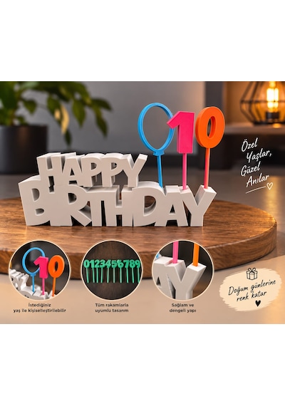 Değiştirilebilir Rakamlı Happy Birthday Doğum Günü Süsü Kişiye Özel Renk Seçenekli 0-99