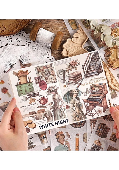 Retro Temalı Çıkartma Ve Sticker Kitabı 24 Sayfa Estetik Journal Malzemesi 1 Adet Çok Renkli