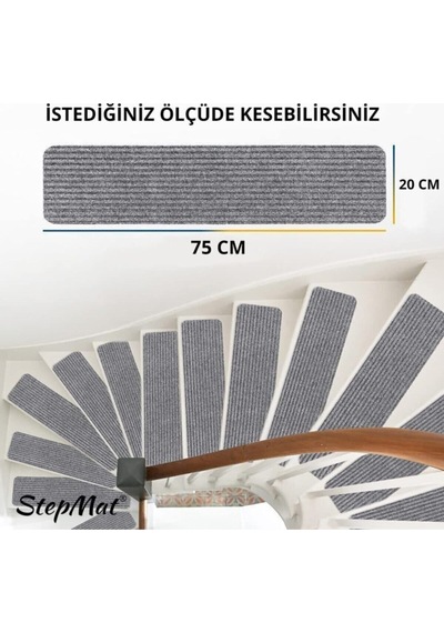 Kare Kaymaz Tabanlı Ve Yıkanabilir Merdiven Basamak Halısı - Gri / Adet Olarak Satılır Null