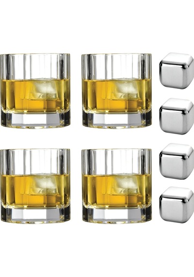 Paşabahçe 68004 NudeGlass Churchill Kristal Viski Bardağı ve Paslanmaz Viski Taşı Seti 8 Parça