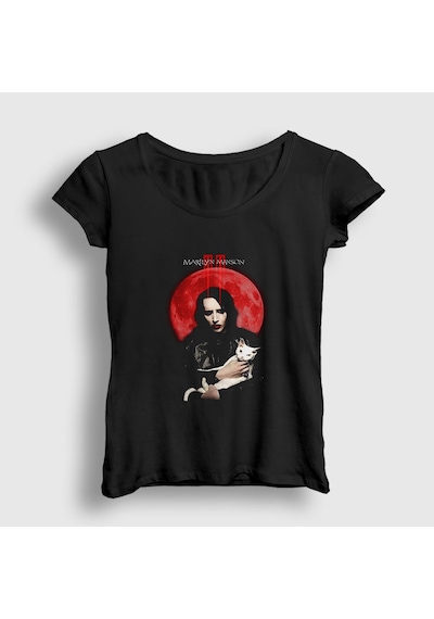 Presmono Kadın Blood Moon Marilyn Manson T-shirt Siyah