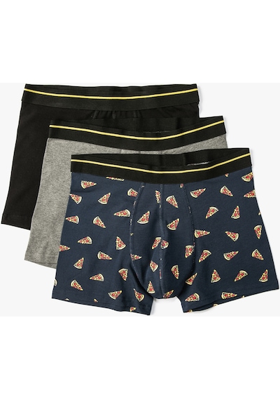 Koton 3'Lü Boxer Seti Pizza Baskılı Çok Renkli Gri Desenli 4Wlm90047Mk 4Wlm90047Mk0D4