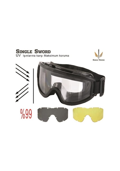 Ss701 Single Sword Askeri Taktik Balistik Gözlük Bej Siyah