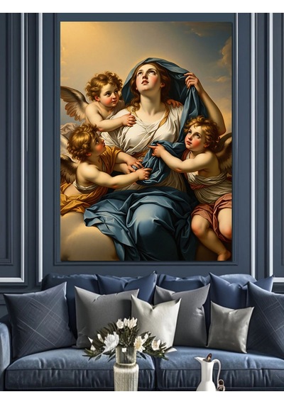 Ahşap Tablo Klasik Sanat Melekler Ve Meryem Ana