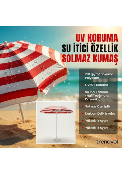 360 Dönebilen Plaj Şemsiyesi Uv Korumalı Su İtici Solmaz Kumaş 190 Gr Dokuma Polyester -kırmızı