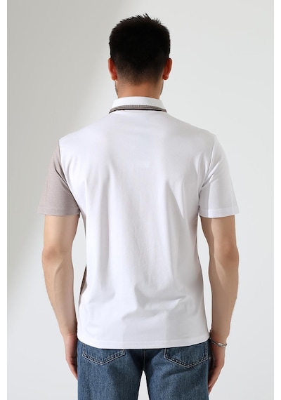 Rıbana Classıc Erkek Çizgili Şerit Detaylı Pamuklu Polo Yaka T-shirt Beyaz
