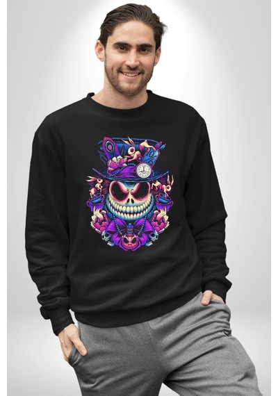 The Mad Skeleton Karakter Unisex Siyah Sweatshirt Siyah