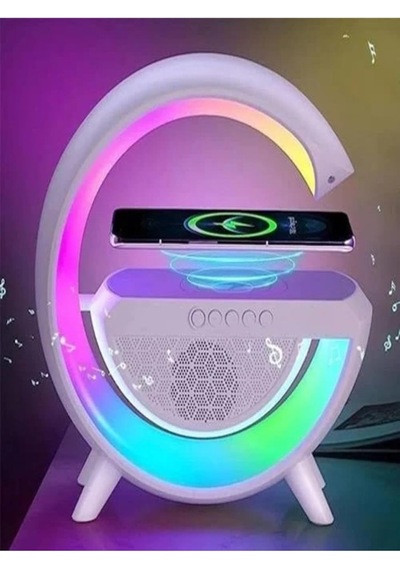 Led Wıreless Şarj Özellikli Radyolu Masa Lambası Kablosuz Gece Lambası Bluetooth Hoparlör Beyaz