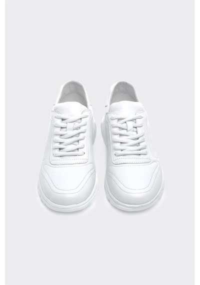 Derinet Comfort Taban Hakiki Deri Lastik Bağcıklı Erkek Sneaker Beyaz Beyaz