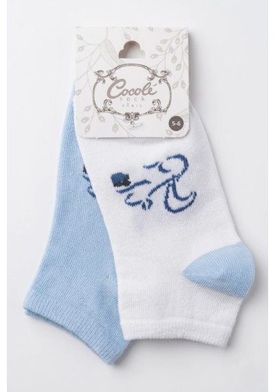 Cocole Socks Erkek Çocuk Patik Çorabı 2 Li Set Beyaz & Mavi Sincap Desenli Çok Renkli