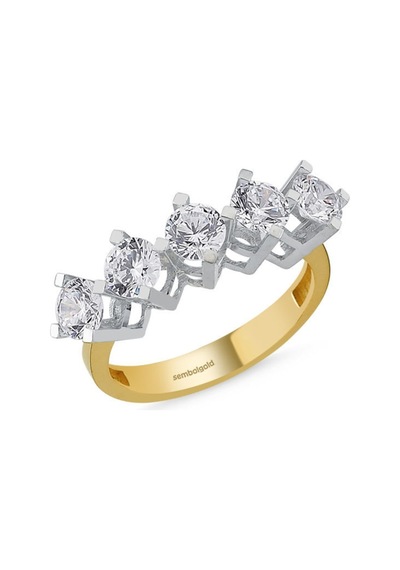 5 Taş Yüzük Sarı Altın Swarovski 285829422