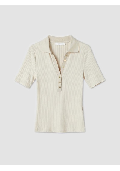 Lcw Everyday Ekru Polo Yaka Kadın Fitilli Tişört