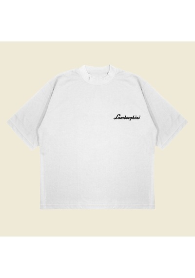 Startmore Lamborghini Aventador Baskılı Oversize Unisex Pamuklu Nefes Alan Kalın Kumaşlı Beyaz