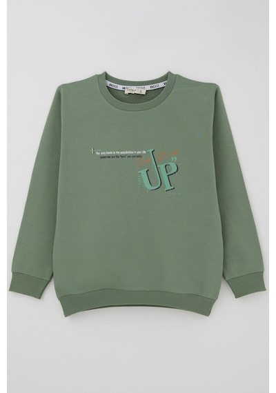 Breeze Erkek Çocuk Sweatshirt Sırt Yazı Baskı Detaylı 5-9 Yaş , Mint Yeşili