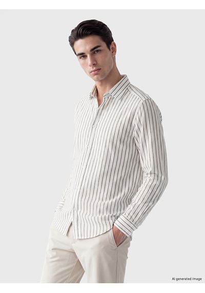 Lcw Busıness Kahverengi Slim Fit Çizgili Erkek Gömlek