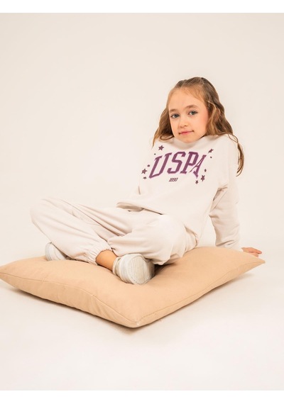 U.S. Polo Assn. Civil Girls 4-8 Yaş Eşofman Takımı - Bej Taş Rengi