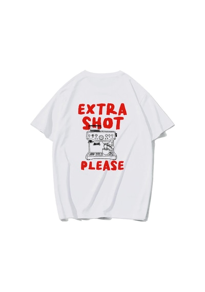 Brz Collectıon Brz Collection Unisex Oversize Red Extra Shot Please T-shirt Beyaz