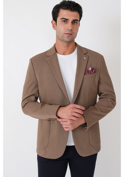 Slim Fit Torba Cep Esnek Tencel Kumaş Bej Ceket C 751