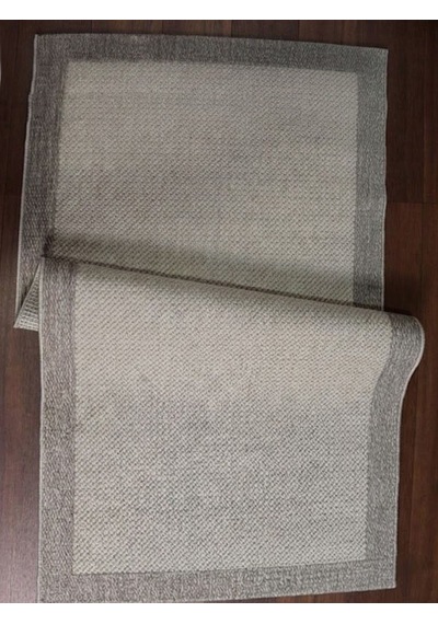 Derin Sisal Gri Çerçeveli Krem Zemin Jüt Sisal Dekoratif Kaymaz Taban Yıkanabilir Halı St06-980 Renkli