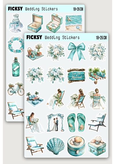 Plaj Düğünü Sticker Seti - 40 Adet Etiket Çıkartma Diğer