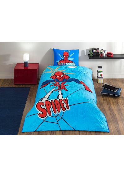 Spiderman Thwip Standart Pamuk Nevresim Takımı, Mavi, Tek Kişilik 0