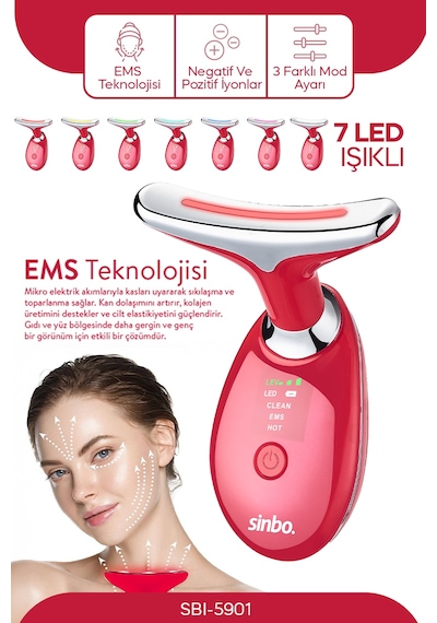 Sinbo Sbı-5901 Yüz Ve Boyun Bölgesi Sıkılaştırıcı - Kırmızı