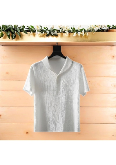 Fifty Color Unisex Kadın/erkek Özel Bürümcük Krinkıl Kumaş Yazlık Likralı Kısa Kol Tişört Eşofman Elbise Takım Beyaz