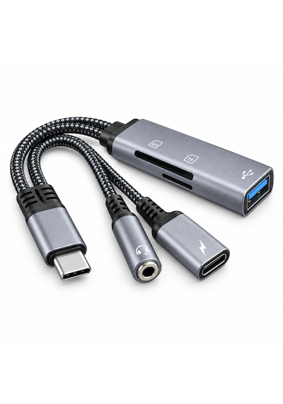 Type-c 5 İn 1 Çoklayıcı Hub Usb 3.0, Sd/tf Kart Okuyucu, 3.5 Mm Kulaklık Ve Şarj Girişi