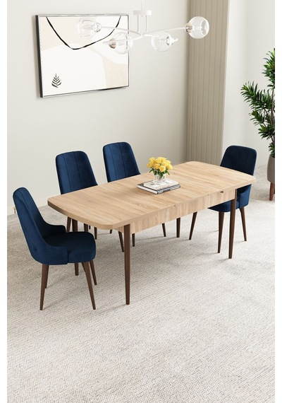 Mabel Meşe Desen 80x132 Mdf Açılabilir Mutfak Masası Takımı 4 Adet Sandalye Lacivert Mabel Meşe Desen 80x132 Mdf Açılabilir Mutfak Masası Takımı 4 Adet Sandalye Lacivert