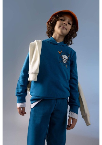 Defacto Erkek Çocuk Regular Fit Kapüşonlu Sweatshirt Z2840A623SPBE183 Mavi