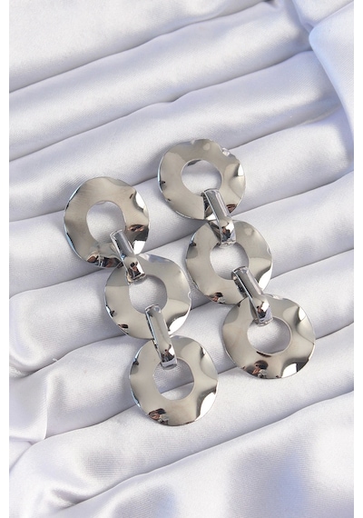 Pirinç Gümüş Renk Oval Ayna Model Sallantılı Küpe Çok Renkli
