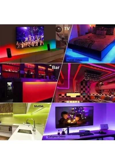 Rgb Şerit Led Seti 3 Renk 5 Mt Rgb Şerit Trafo Kumanda ,siyah Diğer